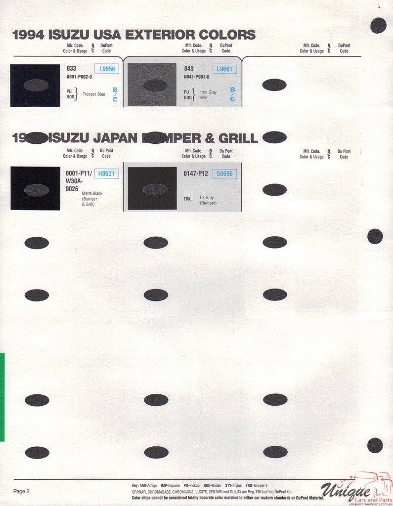 1994 Isuzu Paint Charts DuPont 2